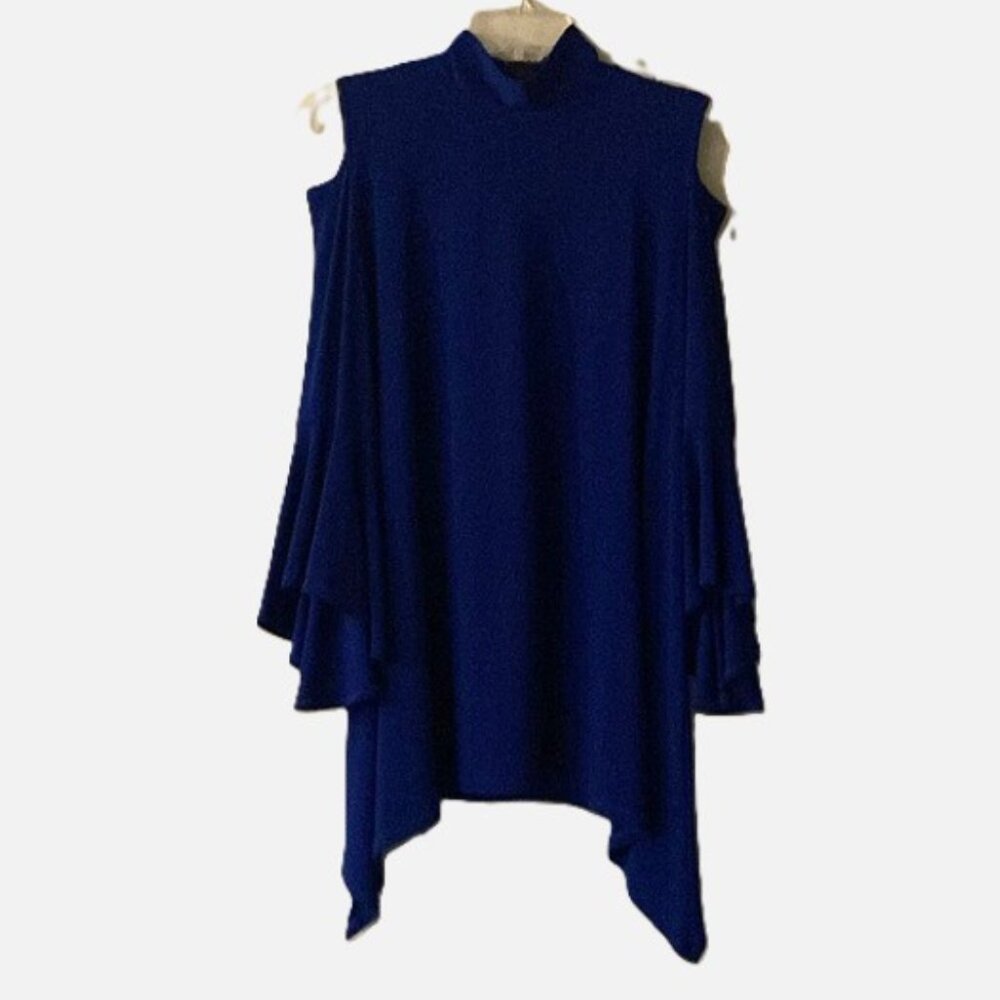 IC By CONNIE K Blue Cold Shoulder Tunic Top | Bell Sleeves | Size M